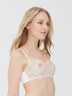 Fit Tip: Non-stretch lace. For fuller breasts, consider going up a cup in size. The Entice bra is delicate and light enough to make it the perfect sexy sheer bra. With just a hint of show through and an unlined balconette shape, this bra is sure to be a Skarlett Blue favorite in your lingerie wardrobe. The sexiest bra you'll find online. Unlined, underwire with balconette lace cups. Eyelash scalloped edge trims neckline. Brushed elastic at underarm for containment. Soft fabric backs for smooth l Bra Outfit, Lace Balconette, Sheer Bra, Selfie Light, Va Va Voom, Balconette Bra, Lace Thong, Plunge Bra, Stretch Lace