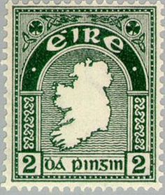 an old stamp with the map of ireland on it's front and bottom corner