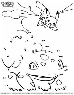 Pokemon Connect The Dots, Pokemon Colouring, Pokemon Coloring Sheets, Bulbasaur Pokemon, Dot To Dot Printables, Pokemon Craft, Birthday Coloring Pages, Pokemon Birthday Party, Pokemon Theme