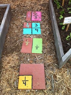 the garden is filled with different colored bricks and numbers on them, including one for each number