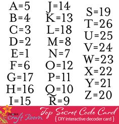 the top secret code card with numbers and symbols