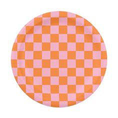 an orange and gray checkered paper plate on a white background with the words checked orange and silver by simple designs