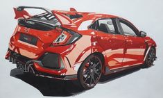 a drawing of a red honda civic hatchback