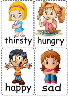 four different types of children's words with the same image in each word,