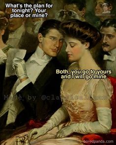 a man and woman sitting next to each other in front of a painting with the words, what's the plan for place or mine?