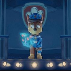 a cartoon character is standing in front of some lights and holding a piece of paper