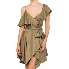 NWT Zimmermann Silk SUEDED ASYMMETRIC WRAP MINI Olive $580 Retail Size US 4 | eBay Dress Picture, Mini Wrap Dress, Smart Casual, Fashion Online Shop, Formal Event, David Jones, Dress Length, Spaghetti Strap, Wrap Dress