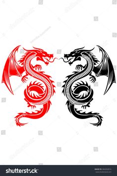 two red and black dragon tattoo designs on white background stock photo 547982