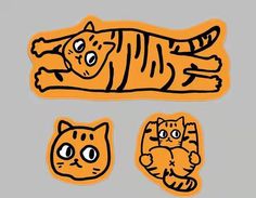 three stickers depicting cats laying on the ground and one cat lying down with its eyes open