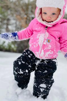 Little girl walking though the snow, in her pink jacket and warm bubba hat. Lines For Girls, Jacket Sherpa, Girls Outerwear, Line Shopping, Photo S, Sherpa Lined