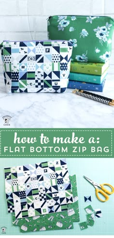 how to make a flat bottom zipper bag with free sewing pattern and instructions on the front