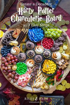 the harry potter character board is displayed on a table with candy, candies and other treats