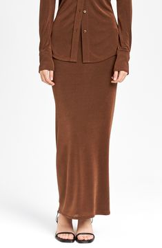 Take skirt day to a longer length with a knit maxi that skims your curves. 95% polyester, 5% elastane Hand wash, dry flat Imported Brown Maxi Skirt, Knit Maxi Skirt, Brown Fits, Fabric Gift Bags, Nordstrom Store, Fabric Gifts, Free Fabric, Print Gifts, Long Length