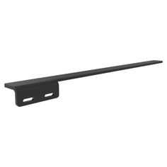 a black shelf with two brackets on it and one end missing the bottom part, in front of a white background