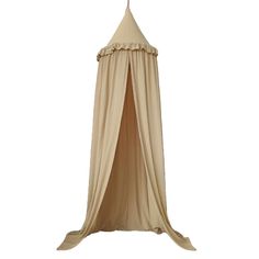 a beige tent with a canopy hanging from it's side on a white background