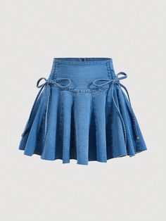 Knot Side Pleated Denim Skirt Light Wash Casual   Denim Plain Pleated Medium Stretch  Women Clothing, size features are:Bust: ,Length: ,Sleeve Length: Trending Skirt, African Print Skirt Ankara Styles, Denim Pleated Skirt, Pleated Denim Skirt, Medium Skirt, Skirt Inspiration, Pleated Denim, Skirts Denim, Denim Skirt Outfits