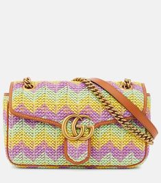 Borsa a spalla GG Marmont Small in rafia in Multicolore - Gucci | Mytheresa