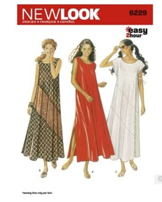 three women's dresses and one woman's dress sewing pattern, new look