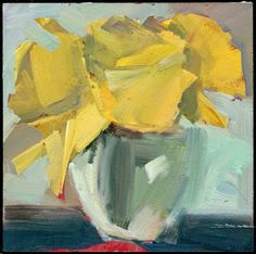 a painting of yellow flowers in a white vase