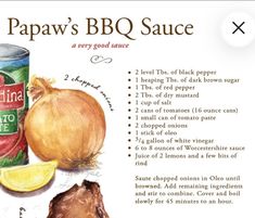 an advertisement for papaw's bbq sauce with ingredients labeled in english and spanish