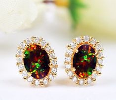 Black Fire Opal Studs Opal diamond earing Vintage Art Deco Studs Wedding Jewelry Black Fire Opal, Fire Opal Earrings, Nordic Tattoo, Black Fire, Opal Studs, Opal Earrings, Black Opal, Fine Jewellery Earrings, Vintage Art Deco