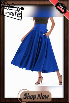 Blue High Waisted Swing A-line Maxi Skirt A-line Pleated Skirt With Pockets, Blue A-line Bottoms With Pockets, Flowy A-line Maxi Skirt With Pockets, Casual Blue A-line Skirt, Flowy A-line Maxi Skirt In Solid Color, Blue A-line Maxi Skirt With Lining, Blue Fitted A-line Maxi Skirt, Chic Blue A-line Maxi Skirt, Flowy A-line Pleated Skirt With Pockets