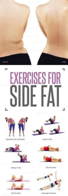 Workout Exercises: 8 Simple and Effective Exercises To Reduce Side Fa... #reducebellyfat #BellyFatReducetips Exercises For Side Fat, Side Fat Workout, Membakar Lemak Perut, Fitness Studio Training, Womens Body, Side Fat, Gym Antrenmanları, Fitness Routines