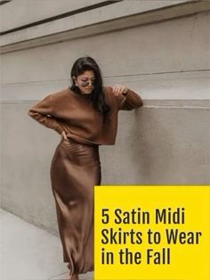 Satin Skirt Outfit Fall, Long Silk Skirt Outfit, Silk Midi Skirt Outfit, Satin Midi Skirt Outfits, Slip Skirt Outfit, Satin Dress Outfit, Silk Skirt Outfit