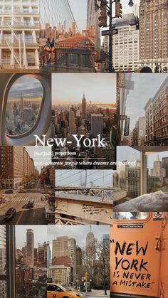 the new york city skyline is shown in this collage