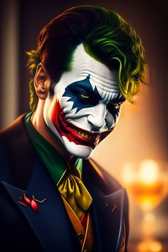 a painting of the joker with his face painted like a man in a suit and tie