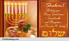 a hanukkah card with candles and food