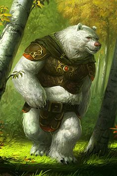 a white bear standing in the middle of a forest