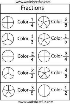 fraction worksheet with numbers and fractions on the same page, including two different colors