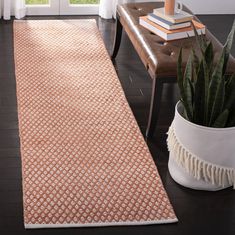 The Boston Collection of 100% pure cotton, flat weave area rugs is the perfect choice for casual interiors from coastal to country to city lofts. These hand-woven rugs display finely detailed motifs in fashion colors against a white background and finished with dainty fringes or decor-smart serged ends. Safavieh Boston 2 X 9 (ft) Orange Indoor Geometric Bohemian/Eclectic Runner Rug Cotton | BOS685C-29 Modern Runner Rug, Modern Runner, Geometric Motif, The Den, Room Seating, Cotton Area Rug, Orange Area Rug, Geometric Area Rug, Orange Rugs