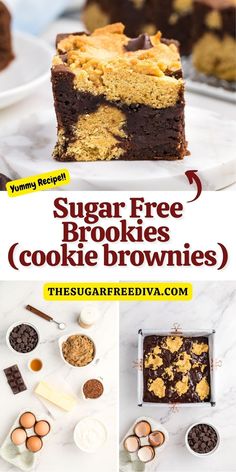 chocolate chip cookie brownies with text overlay that reads sugar - free cookies cookie brownies