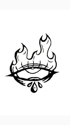 a black and white drawing of a fire with water drops coming out of it's mouth