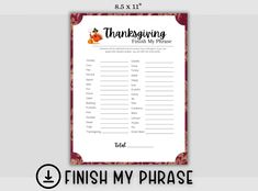 a thanksgiving trinket with the words, finish my phrase