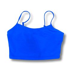 Dark Blue Tank Crop Top Comfortable Quality Never Worn Basic Fitted Blue Crop Top, Trendy Blue Tank Top With Built-in Bra, Fitted Basic Blue Crop Top, Spring Blue Seamless Tank Top, Basic Blue Tank Top For Summer, Trendy Blue Tops With Built-in Bra, Blue Seamless Trendy Crop Top, Seamless Blue Tank Top For The Beach, Blue Crop Top Tank Top For Beach