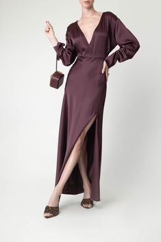 Lapointe v neck long dress in mulberry. 61% ACETATE, 39% VISCOSE Dry Clean Made in USA V Neck Long Dress, Fall Collections, Long Dress, Made In Usa, Autumn Fashion, Cocktail Dress, Dress Outfits, Dry Clean, V Neck