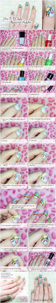 Lady Rainicorn Nailart - Adventure Time Tutorial by ~VioletLeBeaux on deviantART Portugal Nails, 2016 Nails, Nails Art Tutorial, Lady Rainicorn, Unicorn Nails Designs, Nails 2016, Rainbow Nail, Unicorn Nails, Easy Design