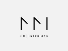 the mm interiors logo is shown in black and white