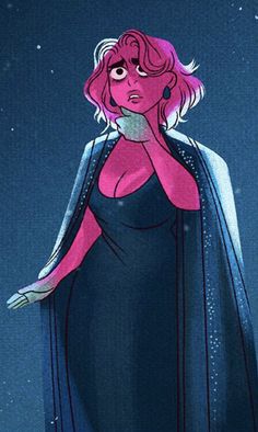 a drawing of a woman with pink hair