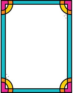 a square frame with an orange, yellow and blue border around it on a white background