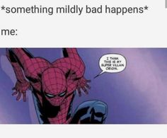 spider - man with caption that reads'something mildy bad happens me '