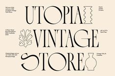 the font and typefaces for utopia vintage store, designed by person in london