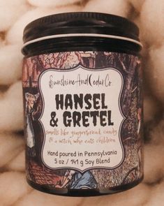 a jar of yankeel and gretel sits on a pile of cotton