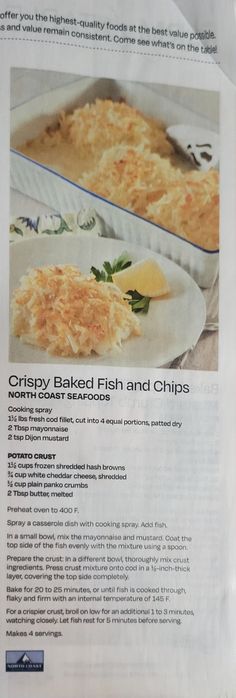 a newspaper article about crabby baked fish and chips