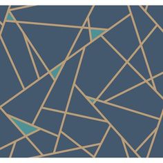 an abstract blue and gold wallpaper with lines in the shape of intersecting shapes on it