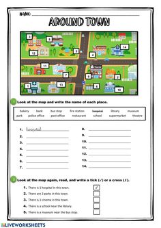 a worksheet with the words around town