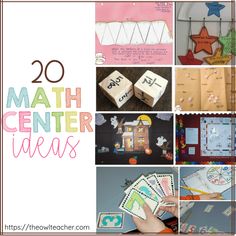 a collage of pictures with the words, 20 math center ideas